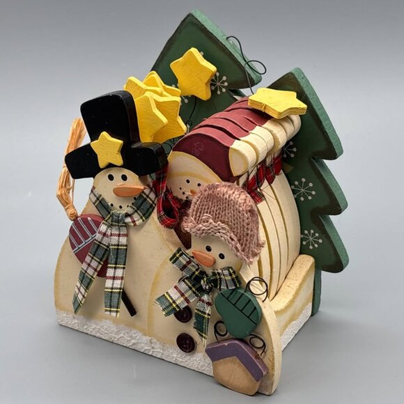 Handmade Wooden Snowman Family Coaster Set – Festive Christmas Winter Decor - Picture 2 of 7